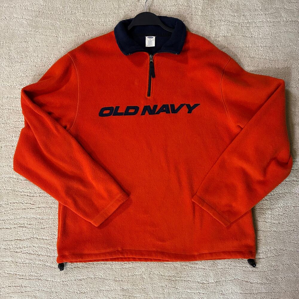Vintage 90s Old Navy Orange Embroidered Mens XL Fleece Quater Zip Skater Y2K